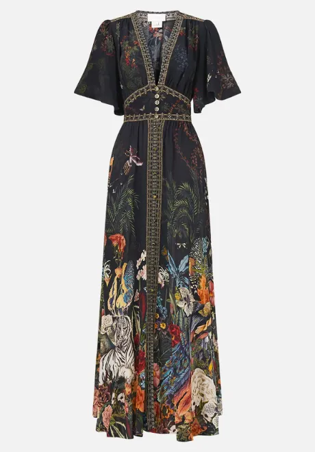 Shaped Waistband Dress With Flutter Sleeves